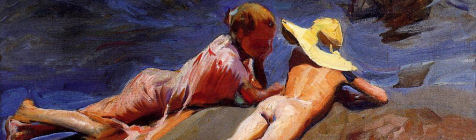 Naked Suntanning Children Painting